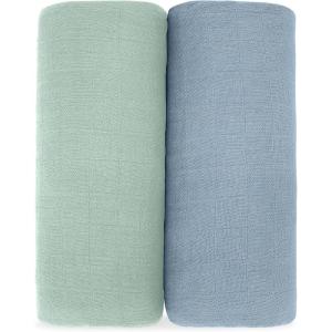 imageComfy Cubs Muslin Swaddle Blankets Pack of 4 47 x 47 Inches Soft Cotton Baby Blanket Set Large Multipurpose Swaddling Wraps for Newborns  SelfSoothing Swaddle  Sun Rainbow Rain DoodlePacific Blue and Fern