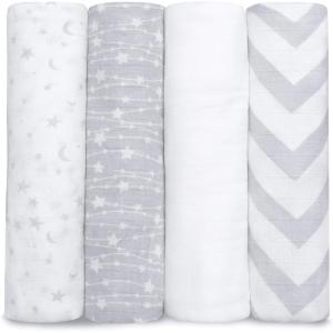 imageComfy Cubs Muslin Swaddle Blankets Pack of 4 47 x 47 Inches Soft Cotton Baby Blanket Set Large Multipurpose Swaddling Wraps for Newborns  SelfSoothing Swaddle  Sun Rainbow Rain DoodleGrey