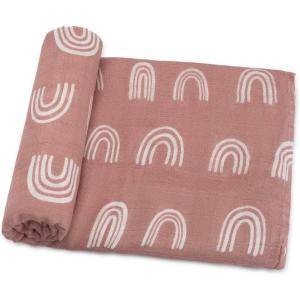 imageComfy Cubs Muslin Swaddle Blankets Pack of 4 47 x 47 Inches Soft Cotton Baby Blanket Set Large Multipurpose Swaddling Wraps for Newborns  SelfSoothing Swaddle  Sun Rainbow Rain DoodleMauve Rainbow