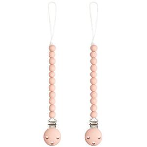 imageComfy Cubs Pacifier Clips 2 Pack  100 Food Grade Silicone Baby Pacifier Clips BPA ampamp PVC Free  CPSIA Certified Lightweight and Flexible Baby Gifts  Beige ampamp Light BeigeBlush