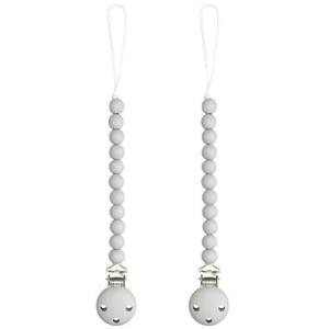 imageComfy Cubs Pacifier Clips 2 Pack  100 Food Grade Silicone Baby Pacifier Clips BPA ampamp PVC Free  CPSIA Certified Lightweight and Flexible Baby Gifts  Beige ampamp Light BeigeSlate
