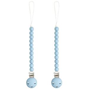 imageComfy Cubs Pacifier Clips 2 Pack  100 Food Grade Silicone Baby Pacifier Clips BPA ampamp PVC Free  CPSIA Certified Lightweight and Flexible Baby Gifts  Beige ampamp Light BeigeSky Blue