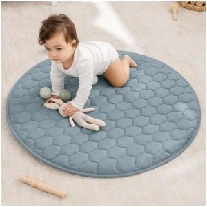 imageComfy Cubs Rectangle Kids Play Mat  Medium 48 x 72 inches Soft Quilted Baby Floor Mat with NonSlip Bottom  Plush Design for Toddlers Playtime and Relaxation  Comfortable and Durable  FernPacific Blue