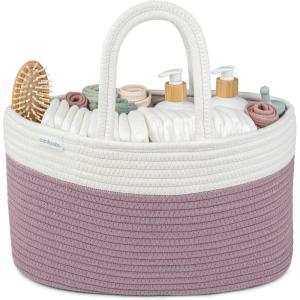 imageComfy Cubs Rope Diaper Caddy Organizer 85quot x 15quot x 8quot  Large Baby Diaper Basket with 3 Spacious Compartments  Stylish Cotton Baby Caddy Organizer for Diapers Wipes ampamp Essentials  BlushMauve