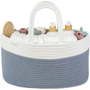 imageComfy Cubs Rope Diaper Caddy Organizer 85quot x 15quot x 8quot  Large Baby Diaper Basket with 3 Spacious Compartments  Stylish Cotton Baby Caddy Organizer for Diapers Wipes ampamp Essentials  BlushPacific Blue