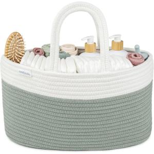 imageComfy Cubs Rope Diaper Caddy Organizer 85quot x 15quot x 8quot  Large Baby Diaper Basket with 3 Spacious Compartments  Stylish Cotton Baby Caddy Organizer for Diapers Wipes ampamp Essentials  BlushSage