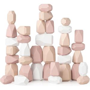 imageComfy Cubs Stacking Rocks 36 Pieces 36 Months Educational Toddler Stacking Blocks Promotes Imagination Balance ampamp Fine Motor Skills  Wooden Rocks Sensory Toys Gift for Kid Neutral PackGirl Pack
