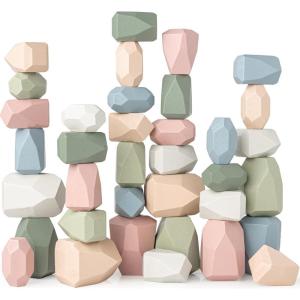 imageComfy Cubs Stacking Rocks 36 Pieces 36 Months Educational Toddler Stacking Blocks Promotes Imagination Balance ampamp Fine Motor Skills  Wooden Rocks Sensory Toys Gift for Kid Neutral PackNeutral Pack