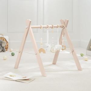 imageComfy Cubs Wooden Baby Play Gym  Natural Finish Pinewood Baby Activity Gym with 5 Sensory Hanging Toys  Easy NoTool Assembly Safe and Durable for Infant Motor and Visual Development  Natural WoodBlush