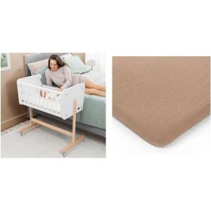 imageComfy Cubs Wooden Bedside Bassinet Sleeper and Cedar Muslin Fitted Bassinet Crib Sheet Bundled