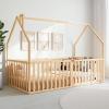 imageComfy Cubs Kids House Gated Floor Bed Twin Size  100 Pinewood Montessori Floor Bed with Safety Enclosure for Children Aged 5 Fun Kids Playhouse Design for Sleep amp Play  WhiteNatural Wood