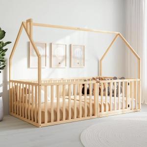 imageComfy Cubs Kids House Gated Floor Bed Twin Size  100 Pinewood Montessori Floor Bed with Safety Enclosure for Children Aged 5 Fun Kids Playhouse Design for Sleep amp Play  WhiteNatural Wood