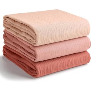 imageComfy Cubs Muslin Swaddle Blankets Pack of 342 x 42 Inch Soft 100 Cotton Baby Blanket Set Large Wraps for Newborns  SelfSoothing Swaddles for Newborns  Heather Blue Pacific Blue FernBlush  Bold Blush  Dusty Rose