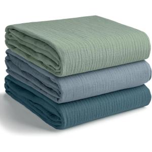 imageComfy Cubs Muslin Swaddle Blankets Pack of 342 x 42 Inch Soft 100 Cotton Baby Blanket Set Large Wraps for Newborns  SelfSoothing Swaddles for Newborns  Heather Blue Pacific Blue FernNeptune  Pacific Blue  Fern